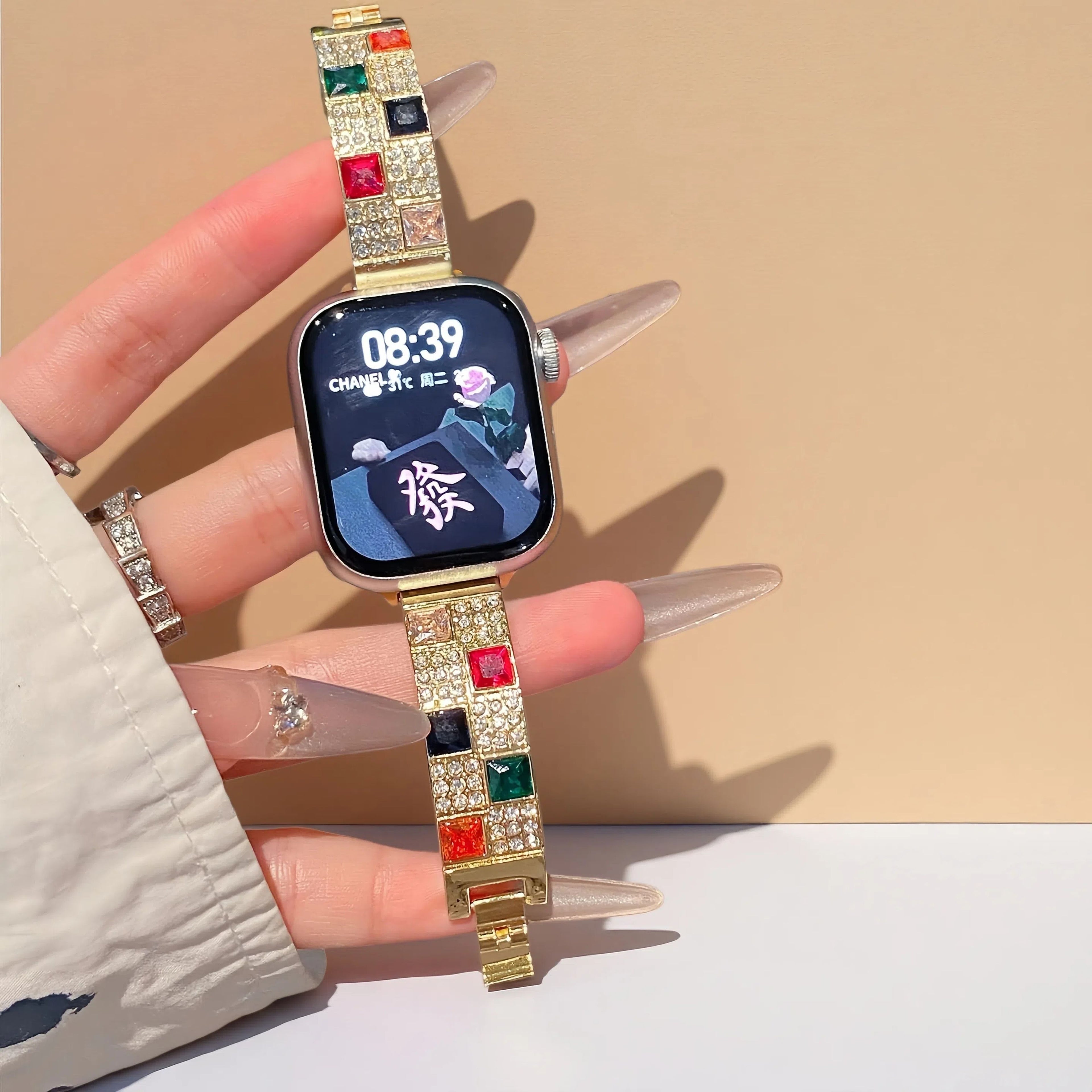 Metal colored diamond bracelet-style watch bands【Suitable for all models of Apple Watch】