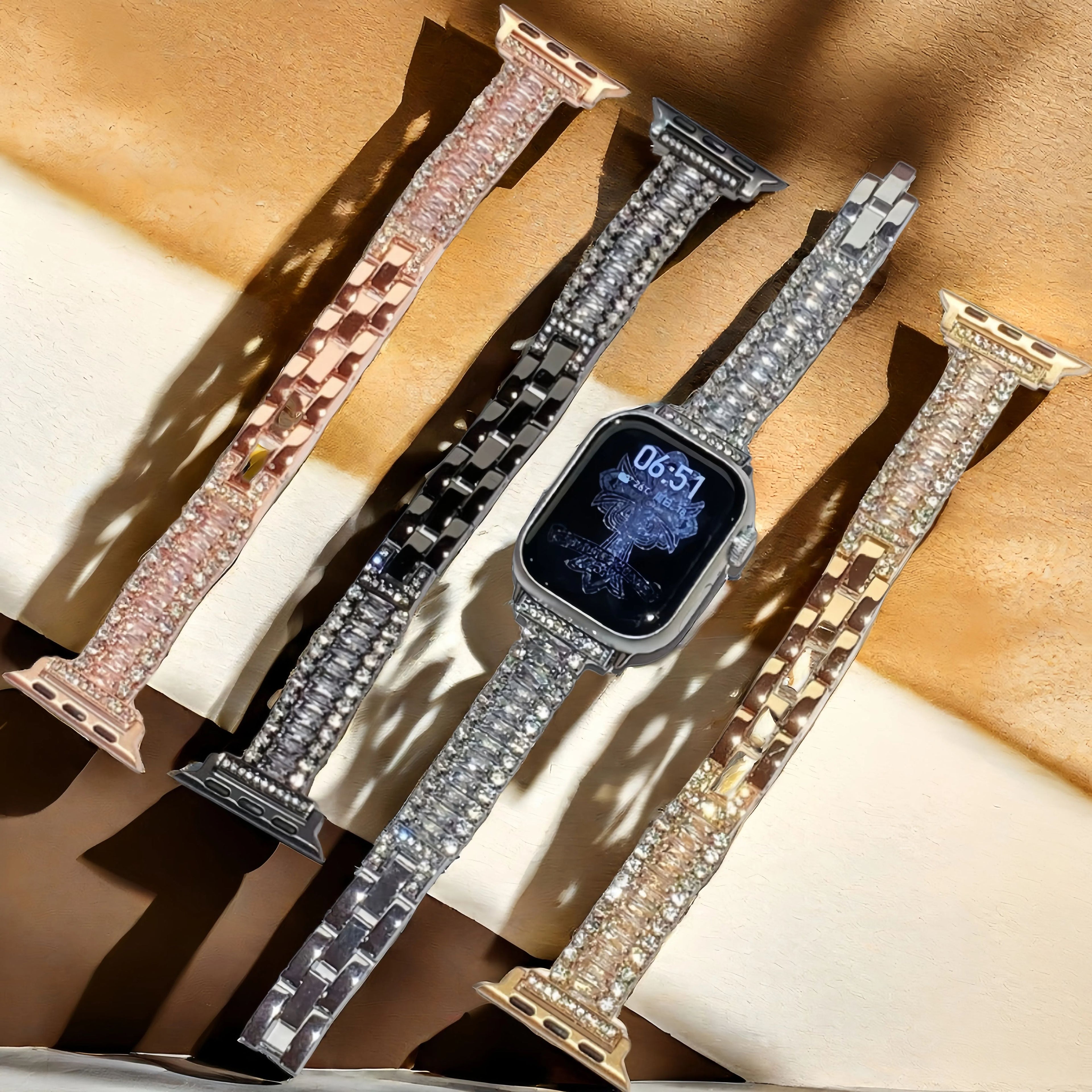 Full diamond three-row zirconium metal watch strap suitable for Apple Watch