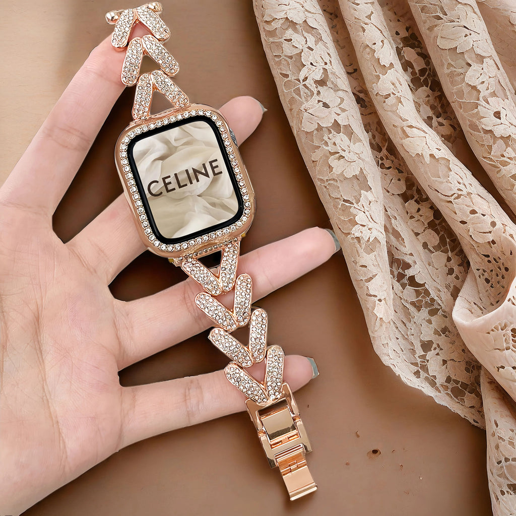 Metal with diamonds, creative and unique high-end slender watch strap, suitable for Apple Watch