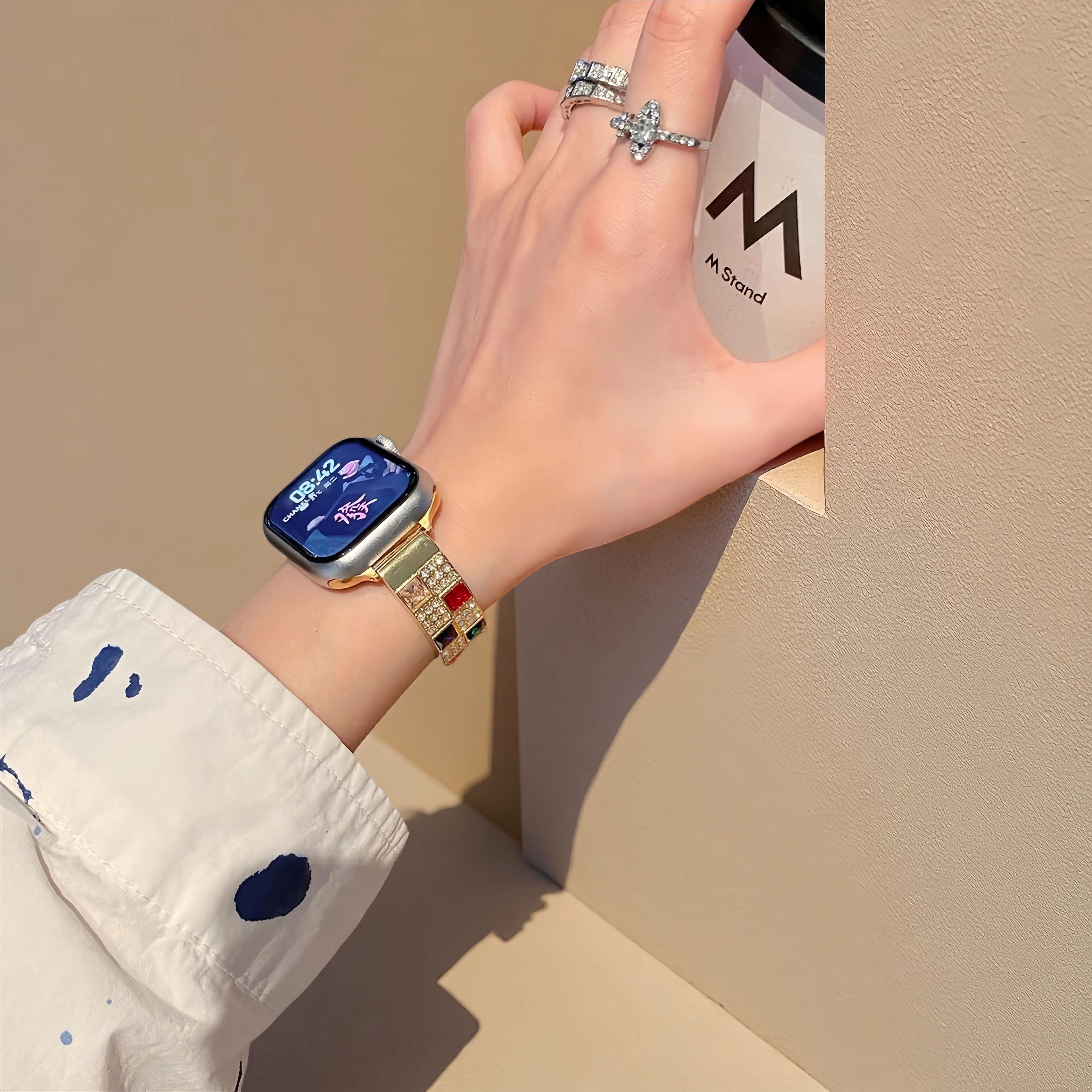 Metal colored diamond bracelet-style watch bands【Suitable for all models of Apple Watch】