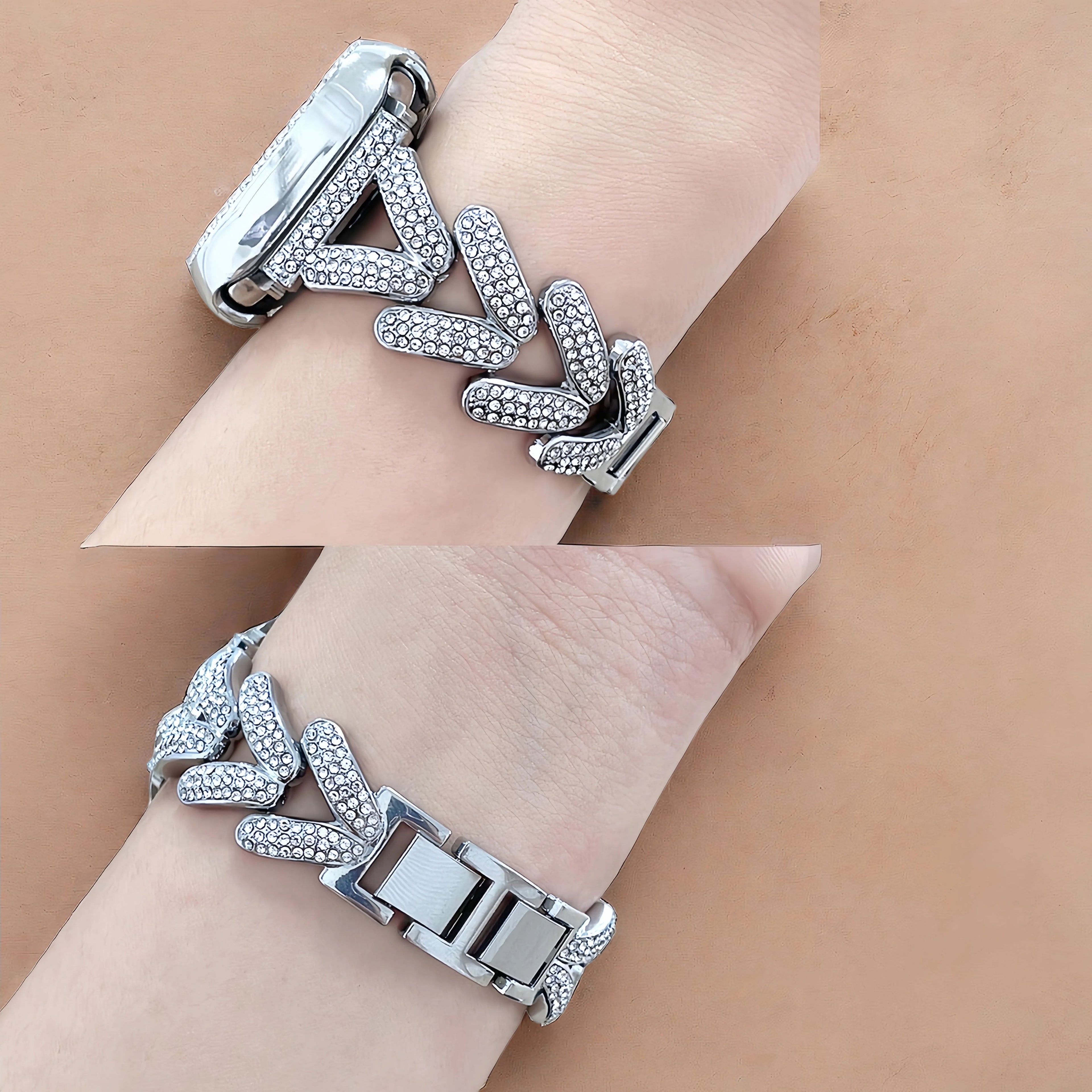 Metal with diamonds, creative and unique high-end slender watch strap, suitable for Apple Watch
