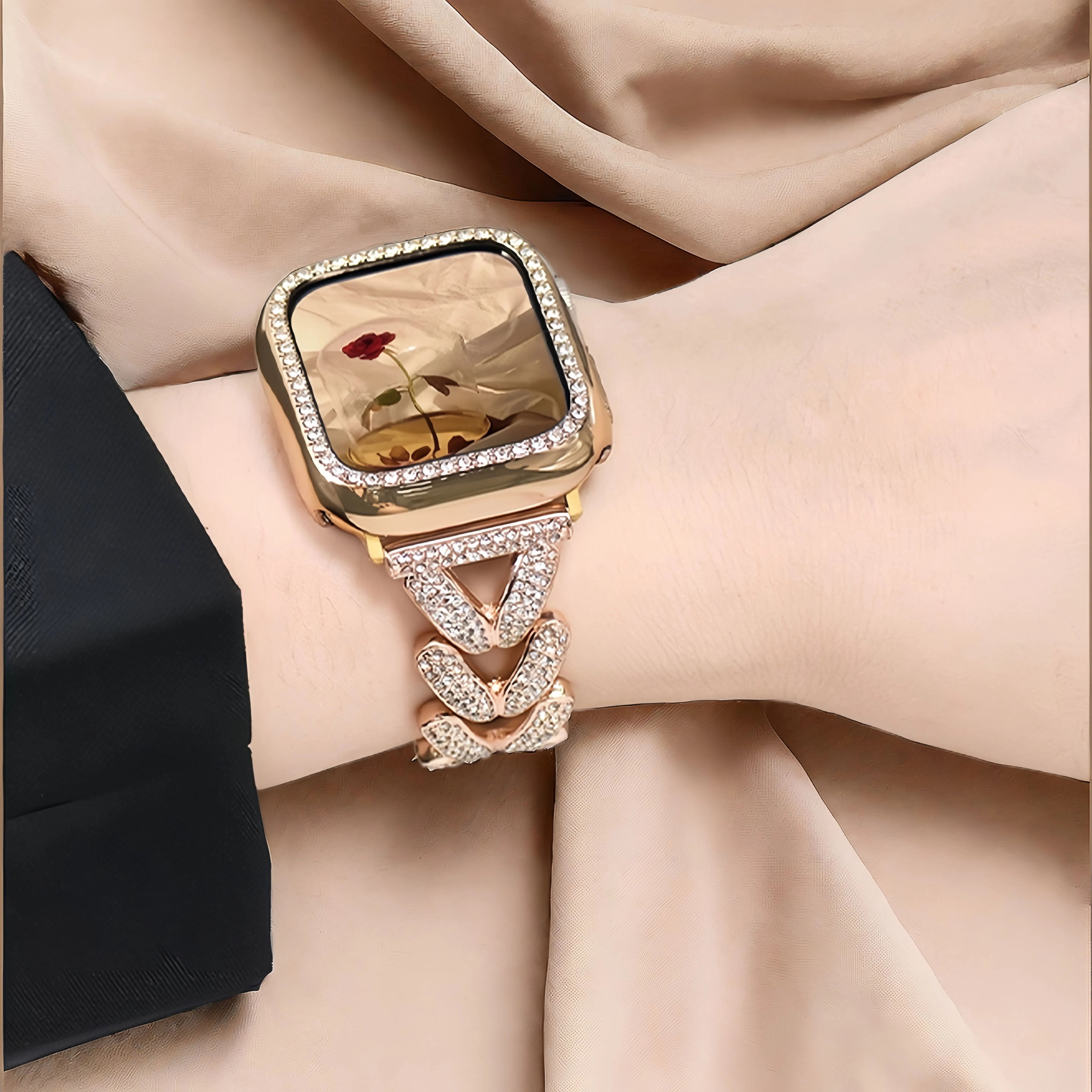 Metal with diamonds, creative and unique high-end slender watch strap, suitable for Apple Watch