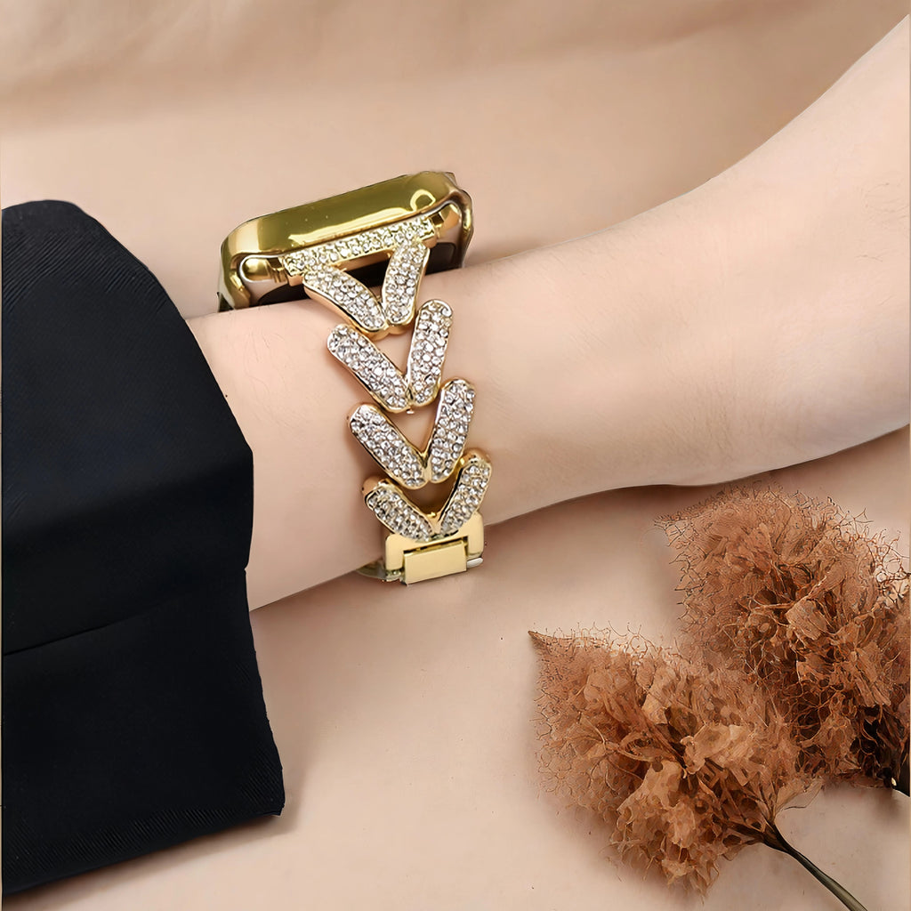 Metal with diamonds, creative and unique high-end slender watch strap, suitable for Apple Watch