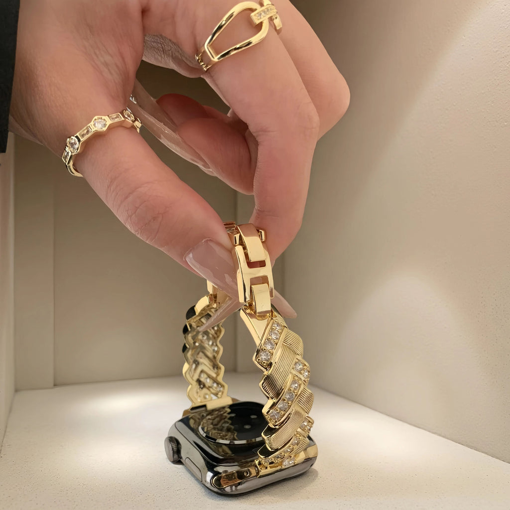 Wheat grain metallic effect watch strap,Suitable for Apple Watch