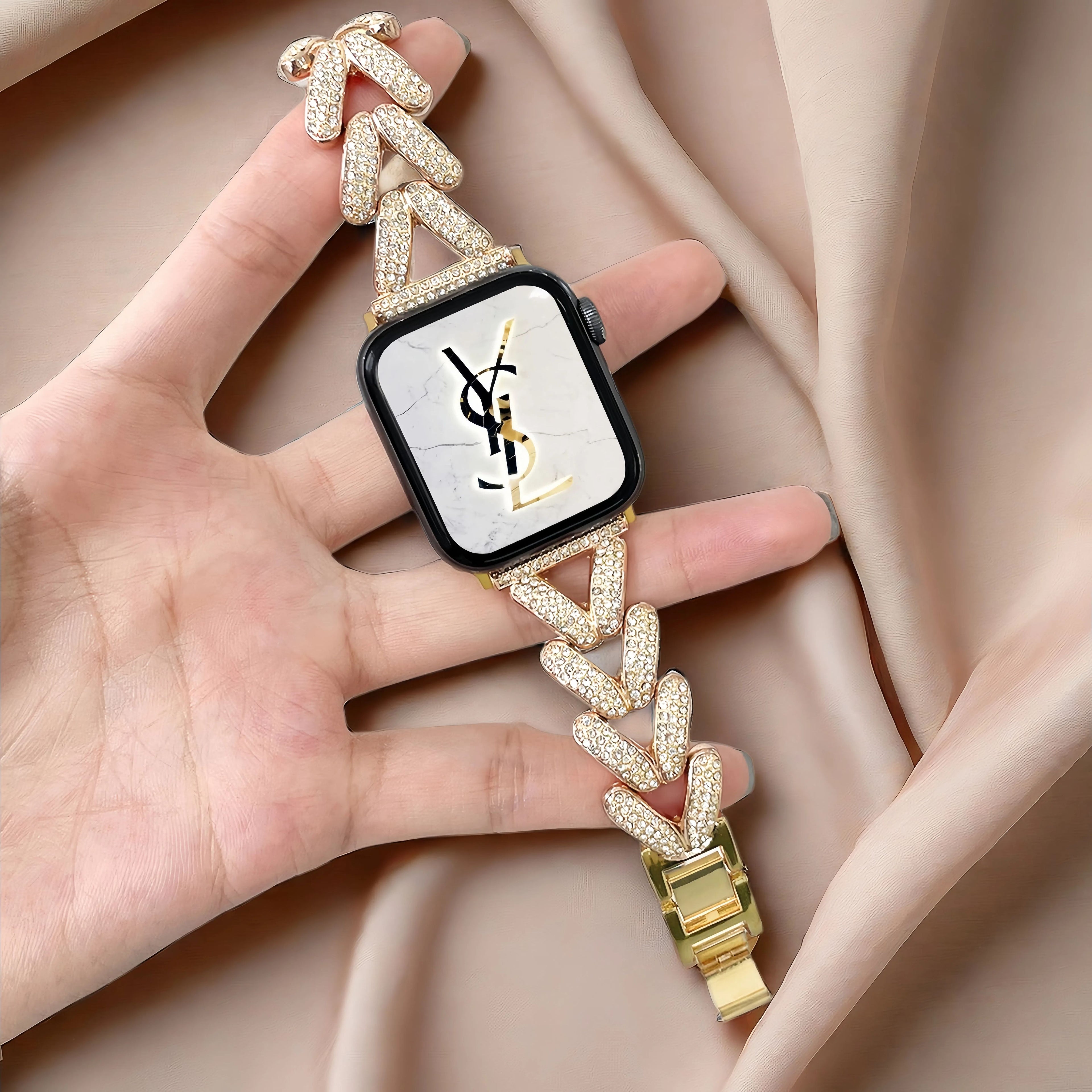 Metal with diamonds, creative and unique high-end slender watch strap, suitable for Apple Watch