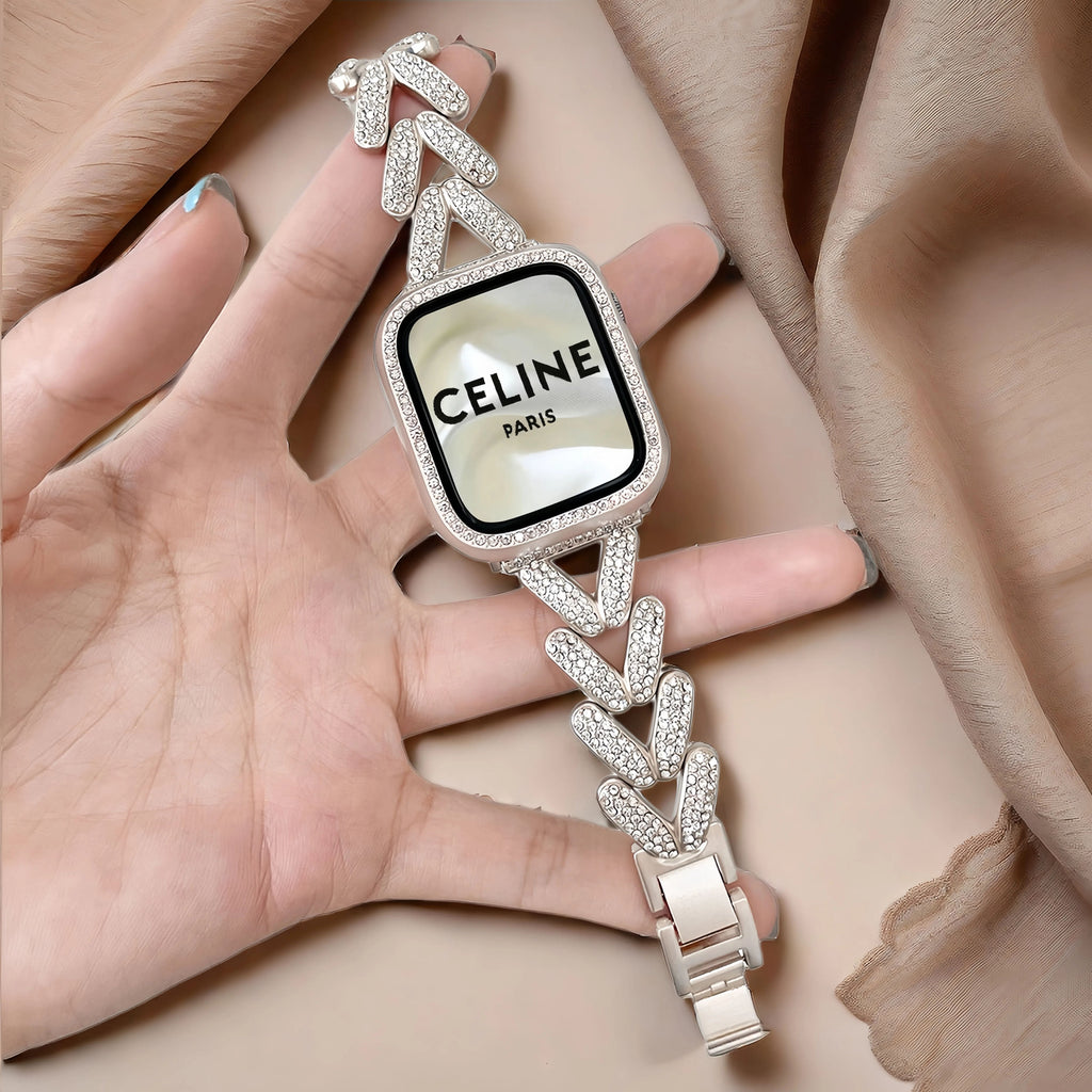 Metal with diamonds, creative and unique high-end slender watch strap, suitable for Apple Watch