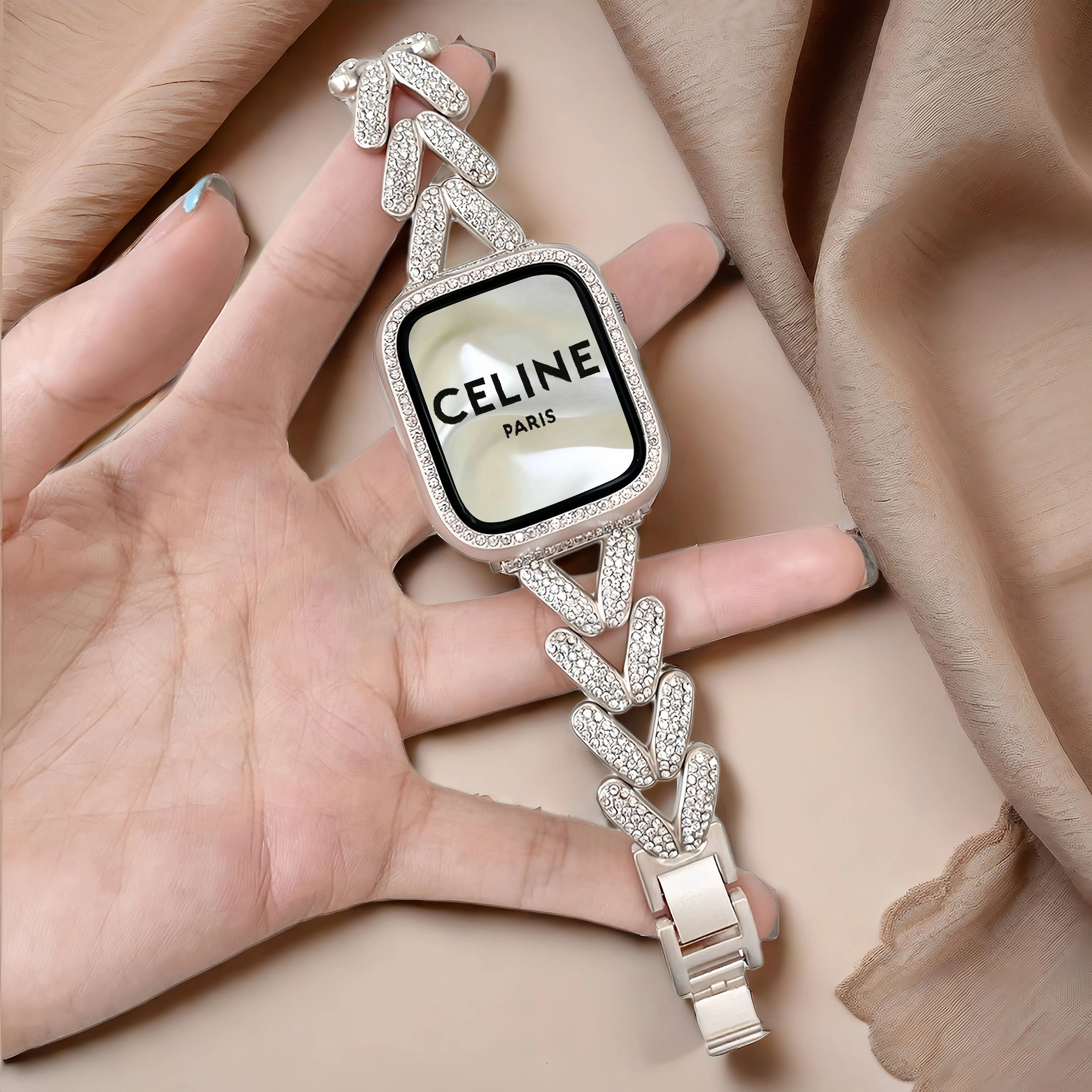 Metal with diamonds, creative and unique high-end slender watch strap, suitable for Apple Watch