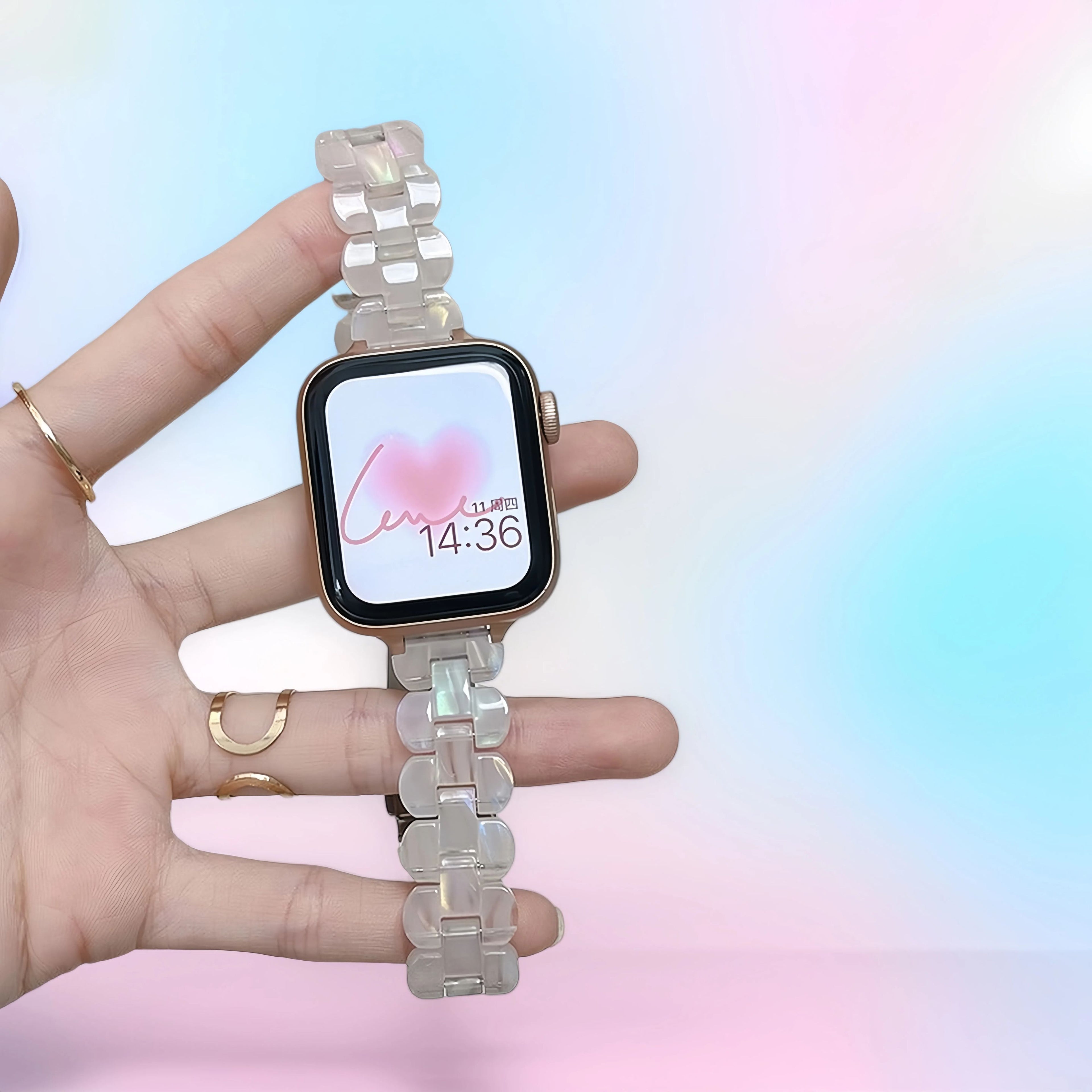 Resin women's rainbow watch strap, elegant and cute creative and fashionable sport accessory，suitable for Apple Watch