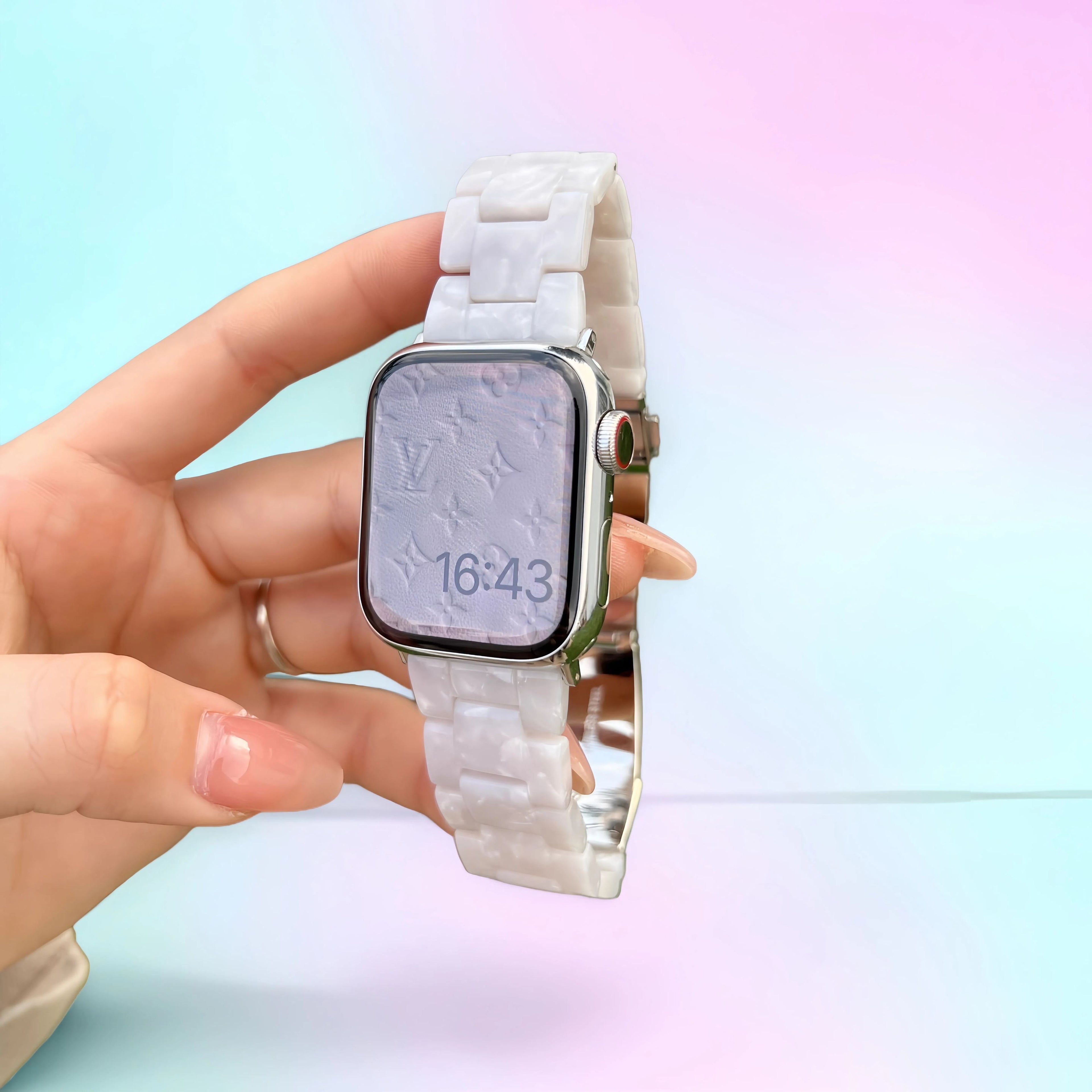 Resin women's rainbow watch strap, elegant and cute creative and fashionable sport accessory，suitable for Apple Watch