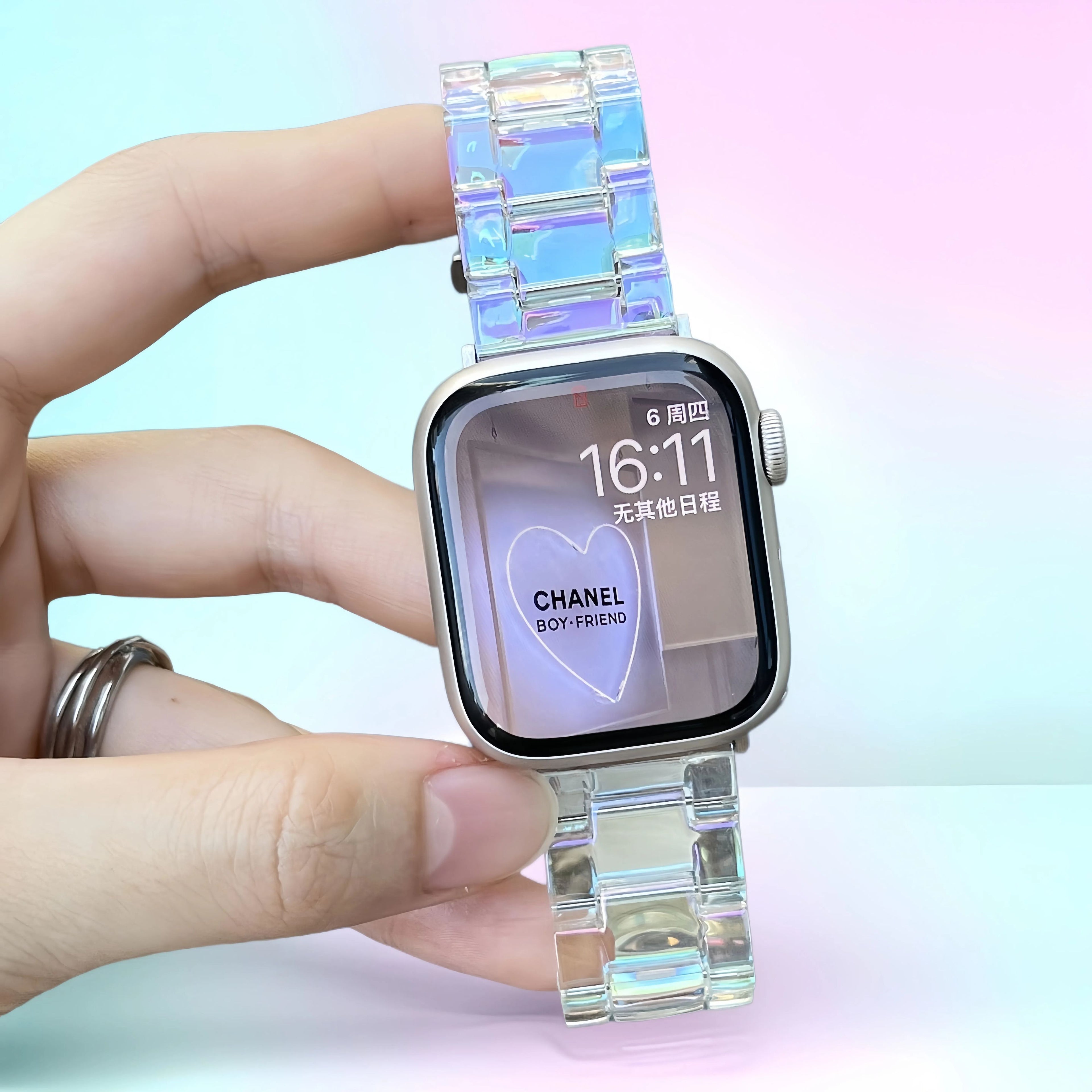 Resin women's rainbow watch strap, elegant and cute creative and fashionable sport accessory，suitable for Apple Watch