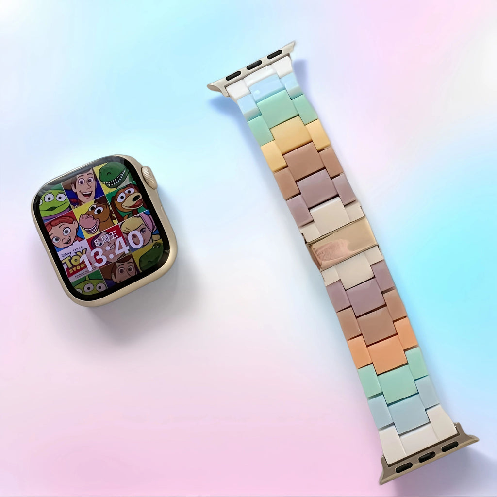 Resin women's rainbow watch strap, elegant and cute creative and fashionable sport accessory，suitable for Apple Watch