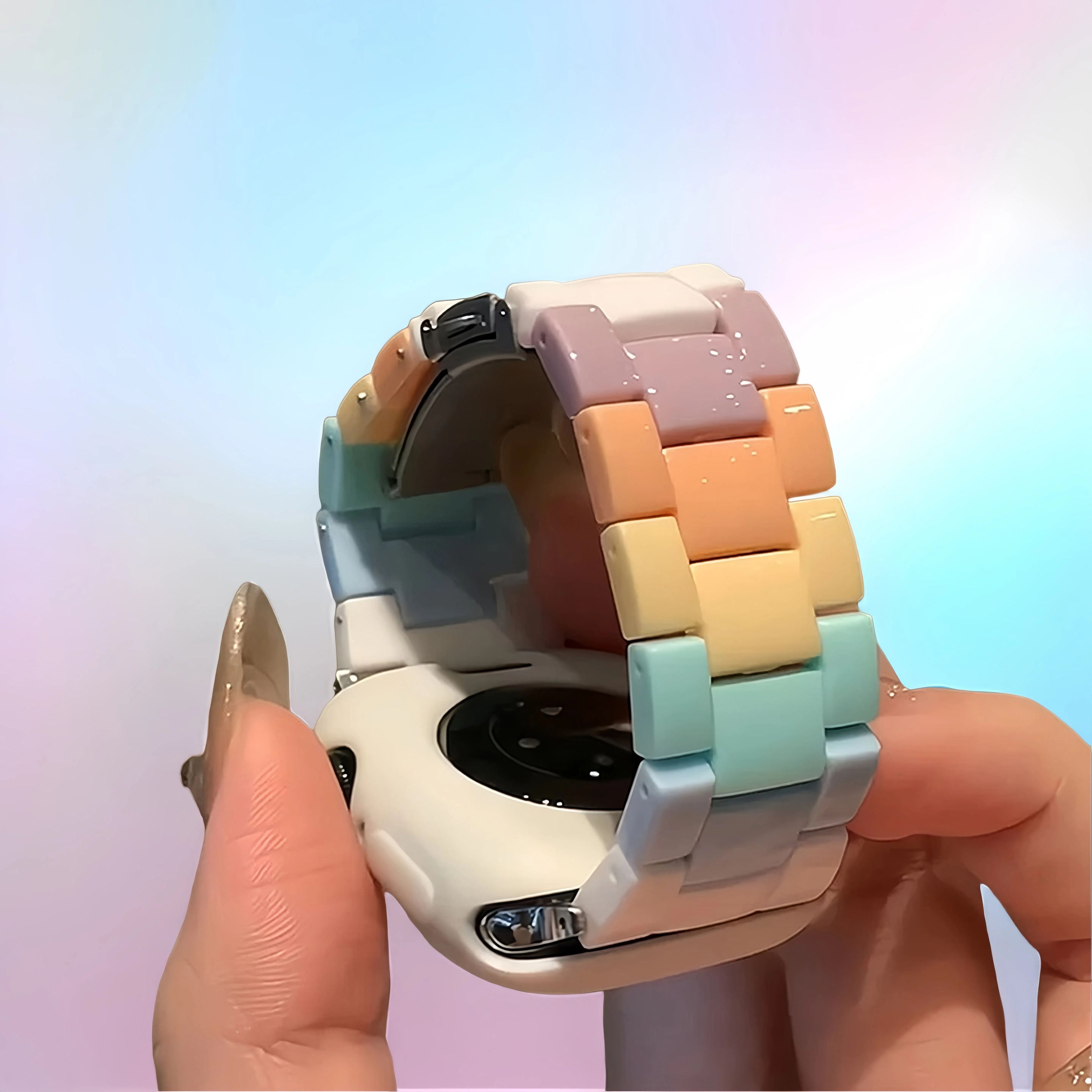 Resin women's rainbow watch strap, elegant and cute creative and fashionable sport accessory，suitable for Apple Watch